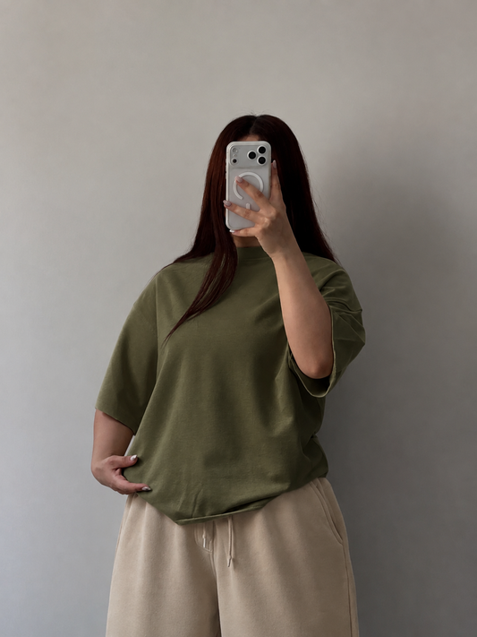 OLIVE GREEN DROP SHOULDER T-SHIRT