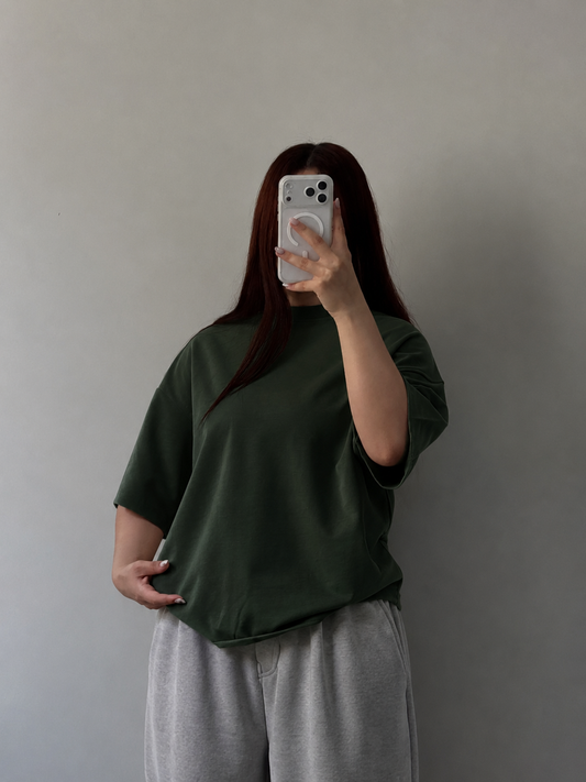 BOTTLE GREEN DROP SHOULDER T-SHIRT