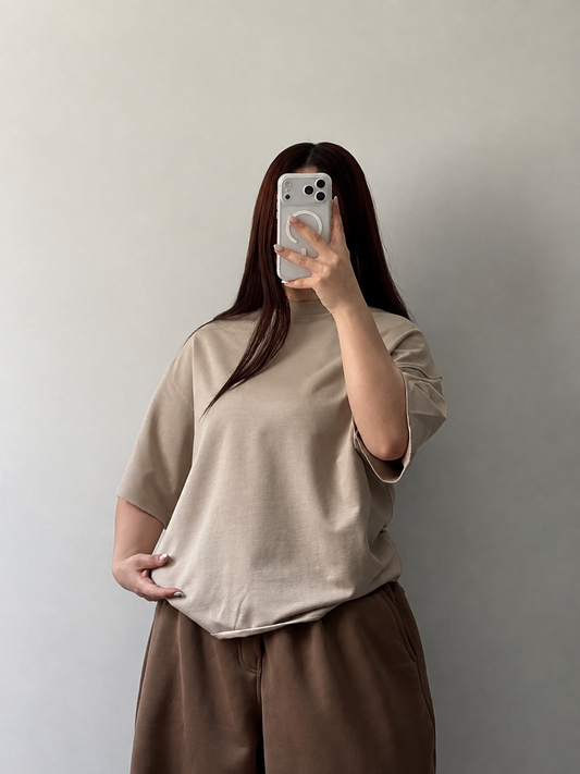 BEIGE DROP SHOULDER T-SHIRT