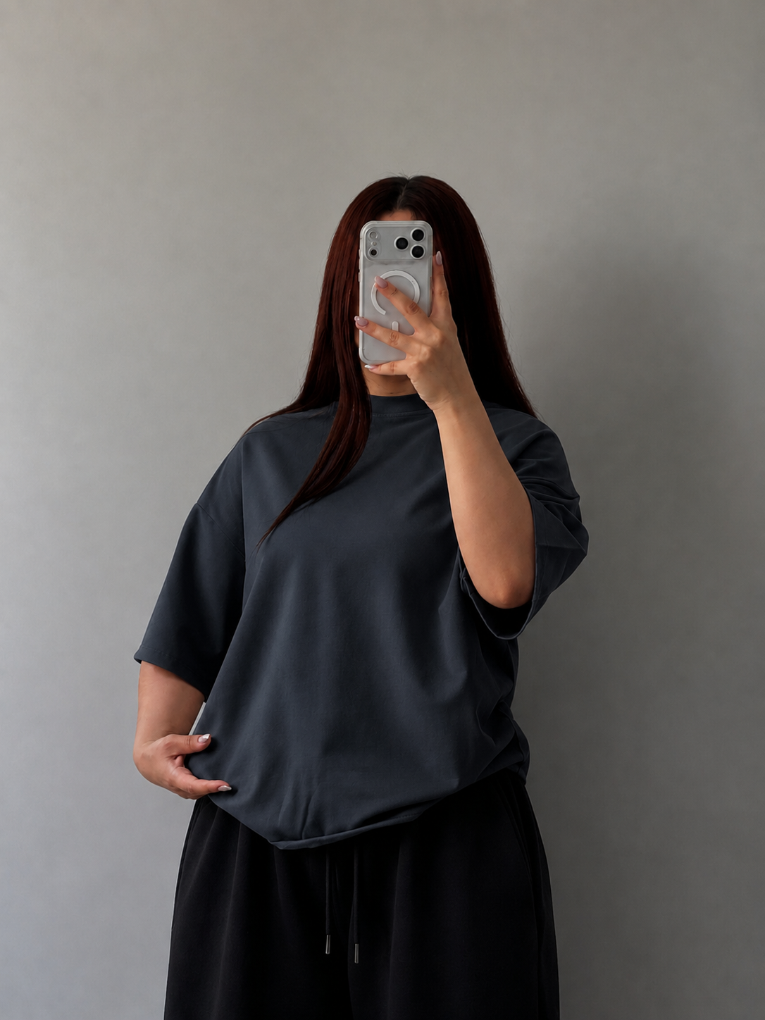 CHARCOAL GREY DROP SHOULDER T-SHIRT