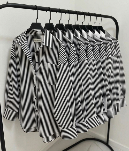BLACK STRIPED BUTTON DOWN SHIRT