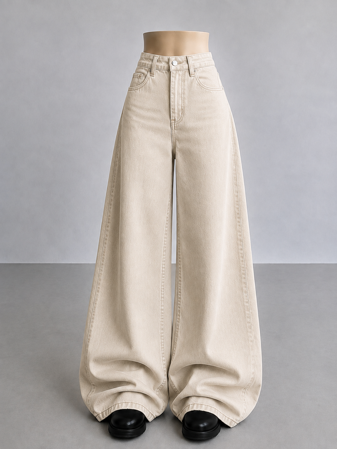 BEIGE WIDE LEG JEANS