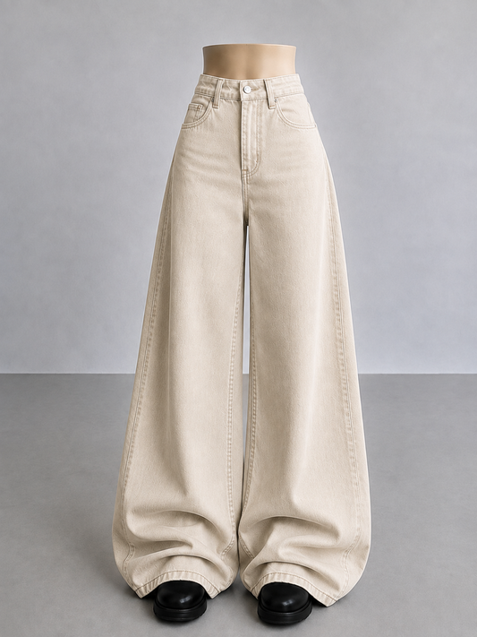 BEIGE WIDE LEG JEANS