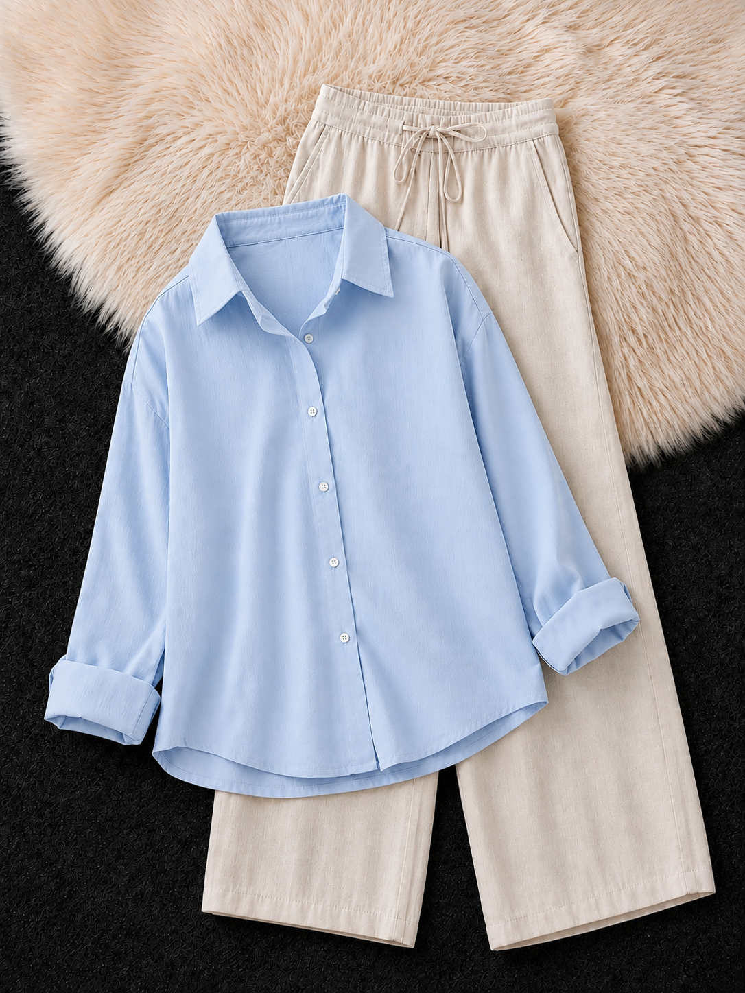 SKY BLUE BUTTON DOWN SHIRT & BEIGE FLAPPER TROUSER