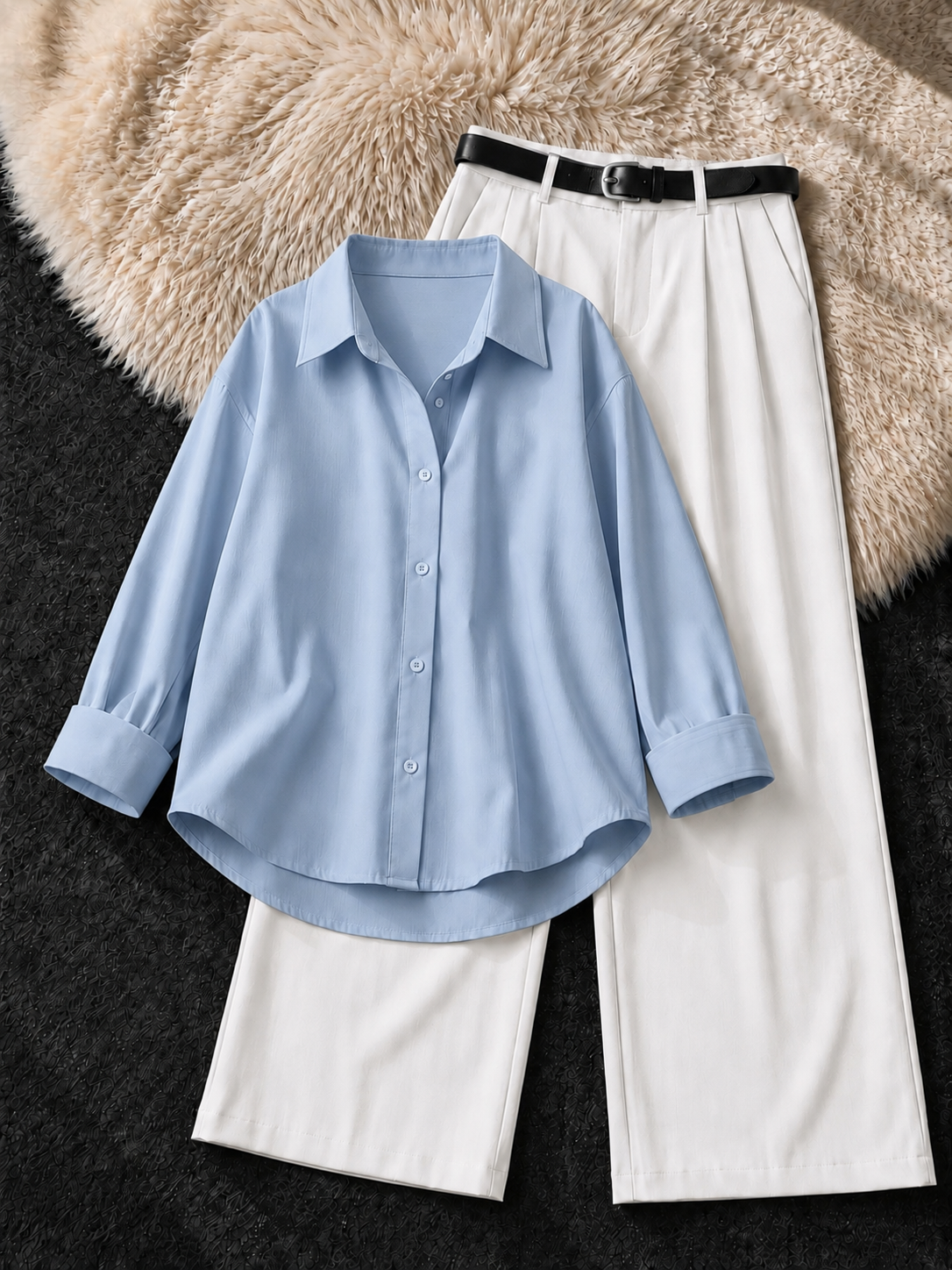 SKY BLUE BUTTON DOWN SHIRT & WHITE FORMAL PANTS