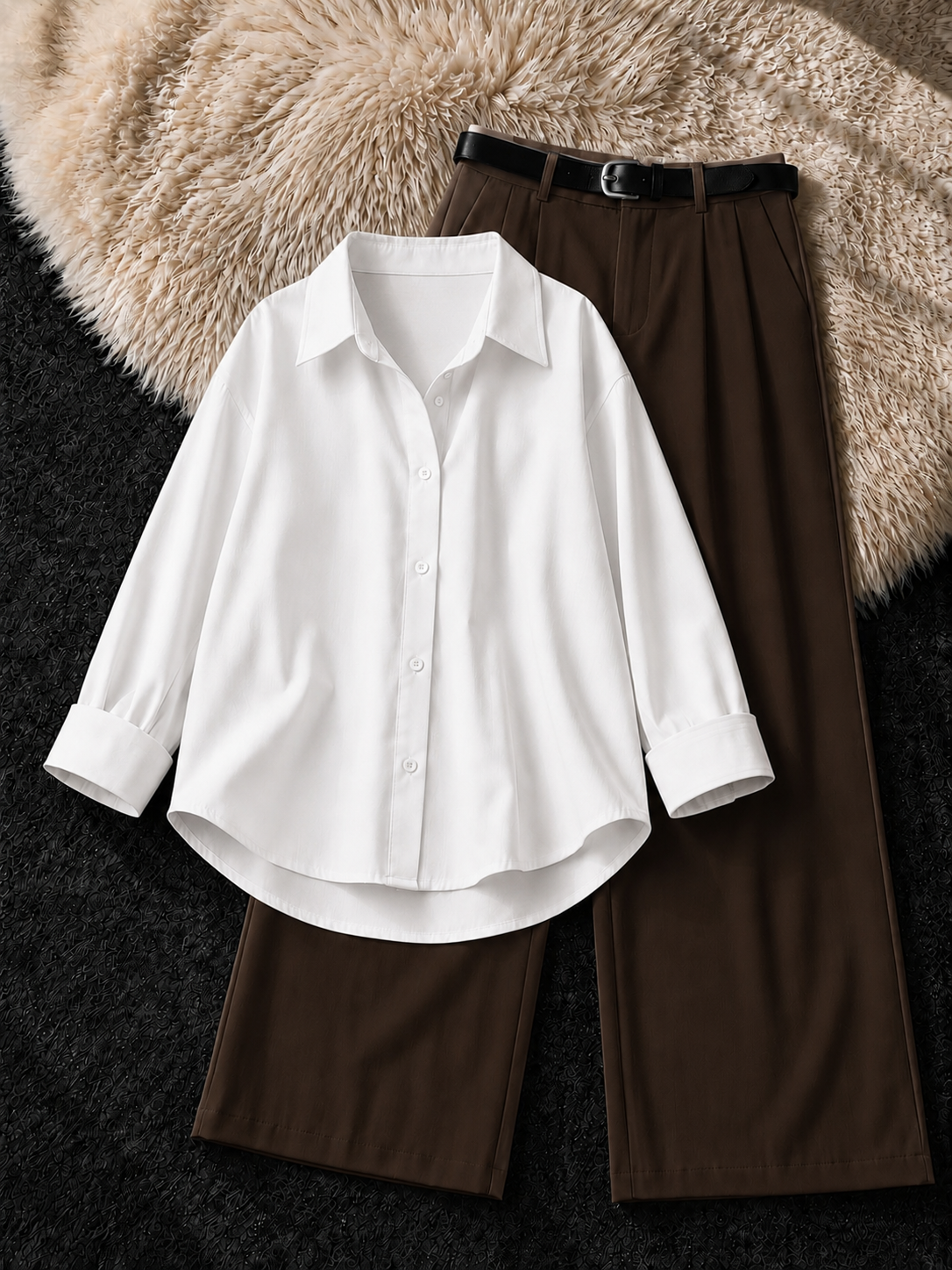 WHITE BUTTON DOWN SHIRT & BROWN FORMAL PANTS