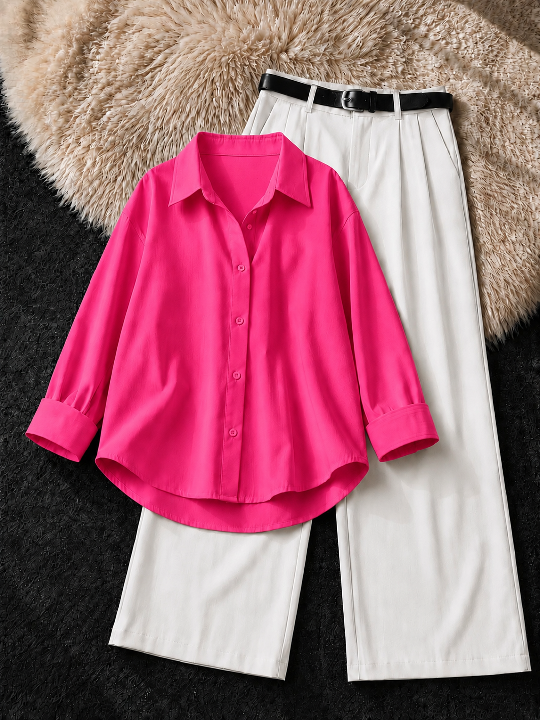 HOT PINK BUTTON DOWN SHIRT & WHITE FORMAL PANTS