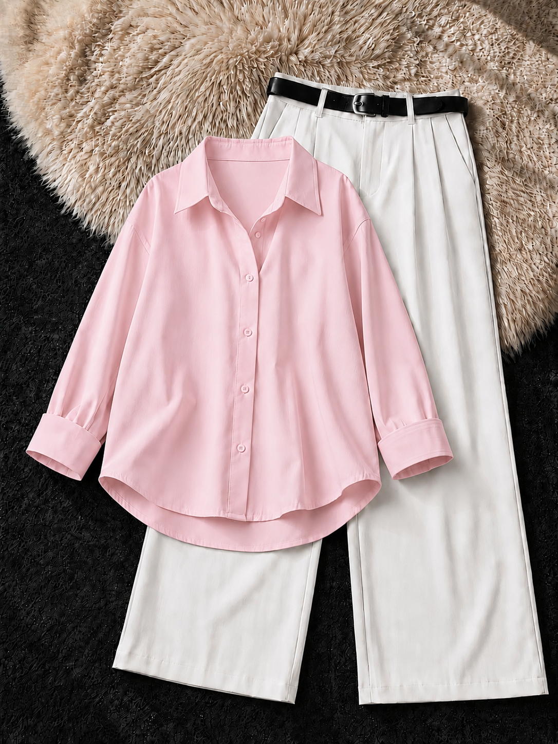 BABY PINK BUTTON DOWN SHIRT & WHITE FORMAL PANTS