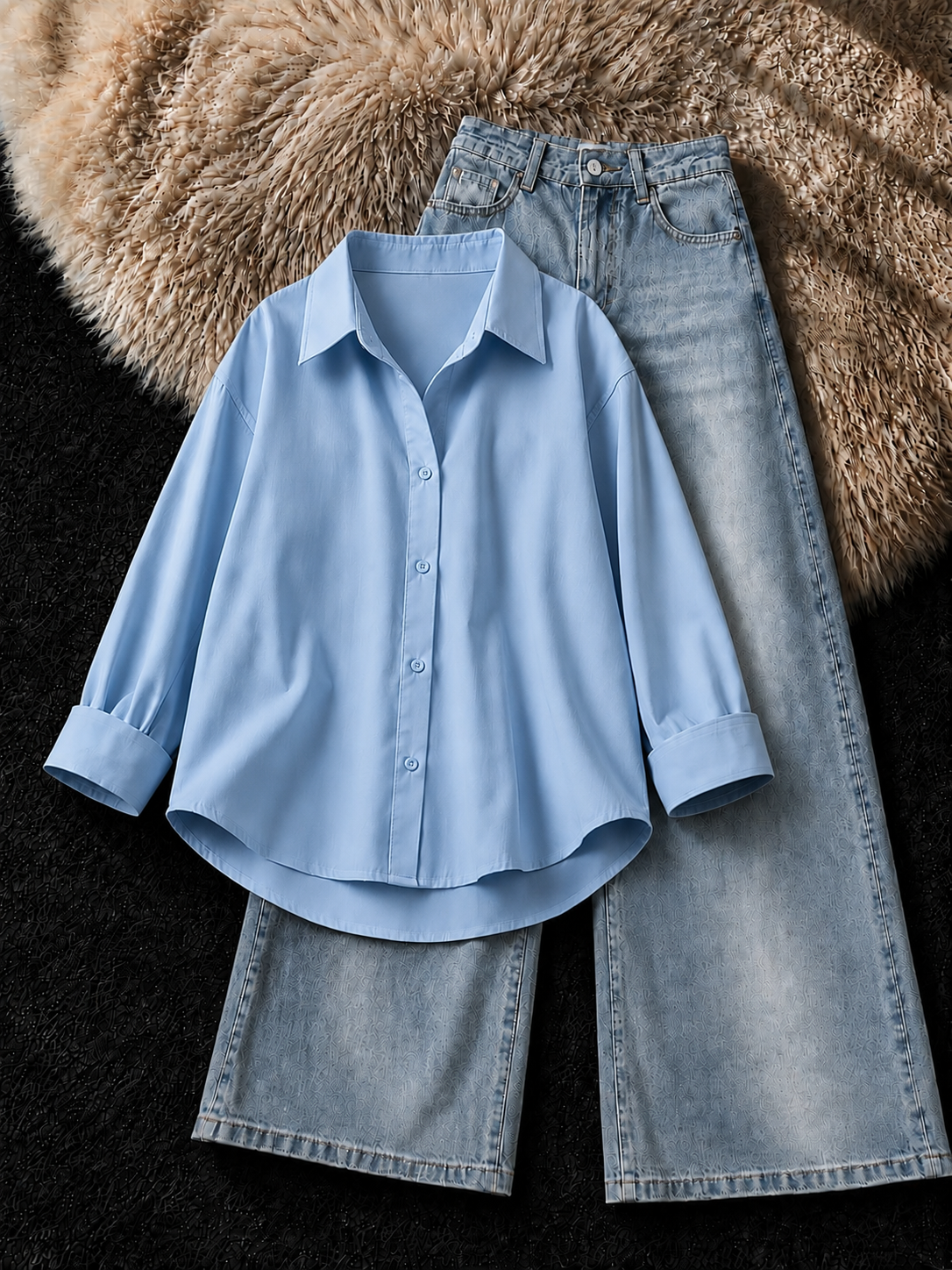 SKY-BLUE BUTTON DOWN SHIRT & FADED ICE-BLUE VINTAGE JEANS