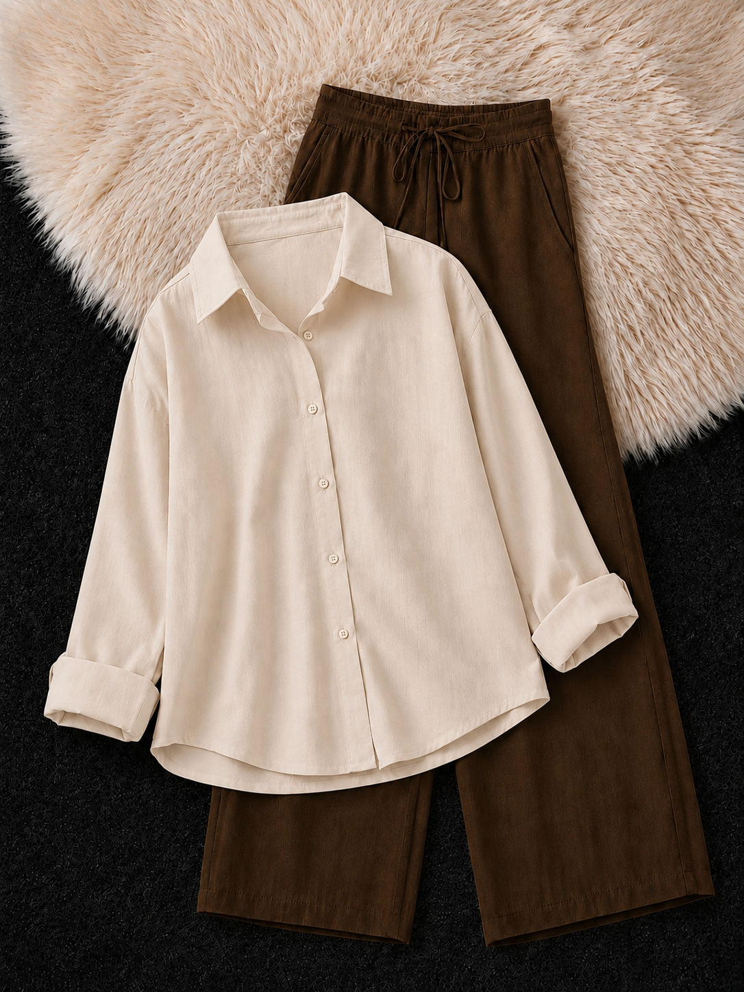 BEIGE BUTTON DOWN SHIRT & BROWN FLAPPER TROUSER