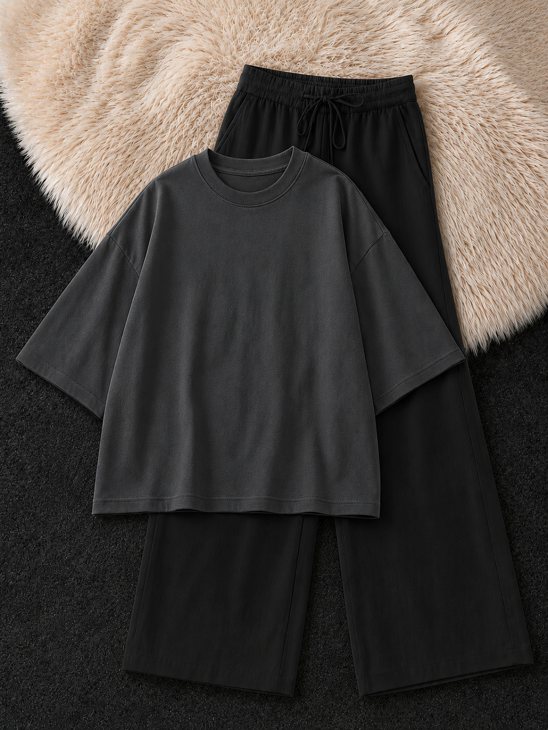 CHARCOAL GREY DROP SHOULDER T-SHIRT & BLACK FLAPPER TROUSER